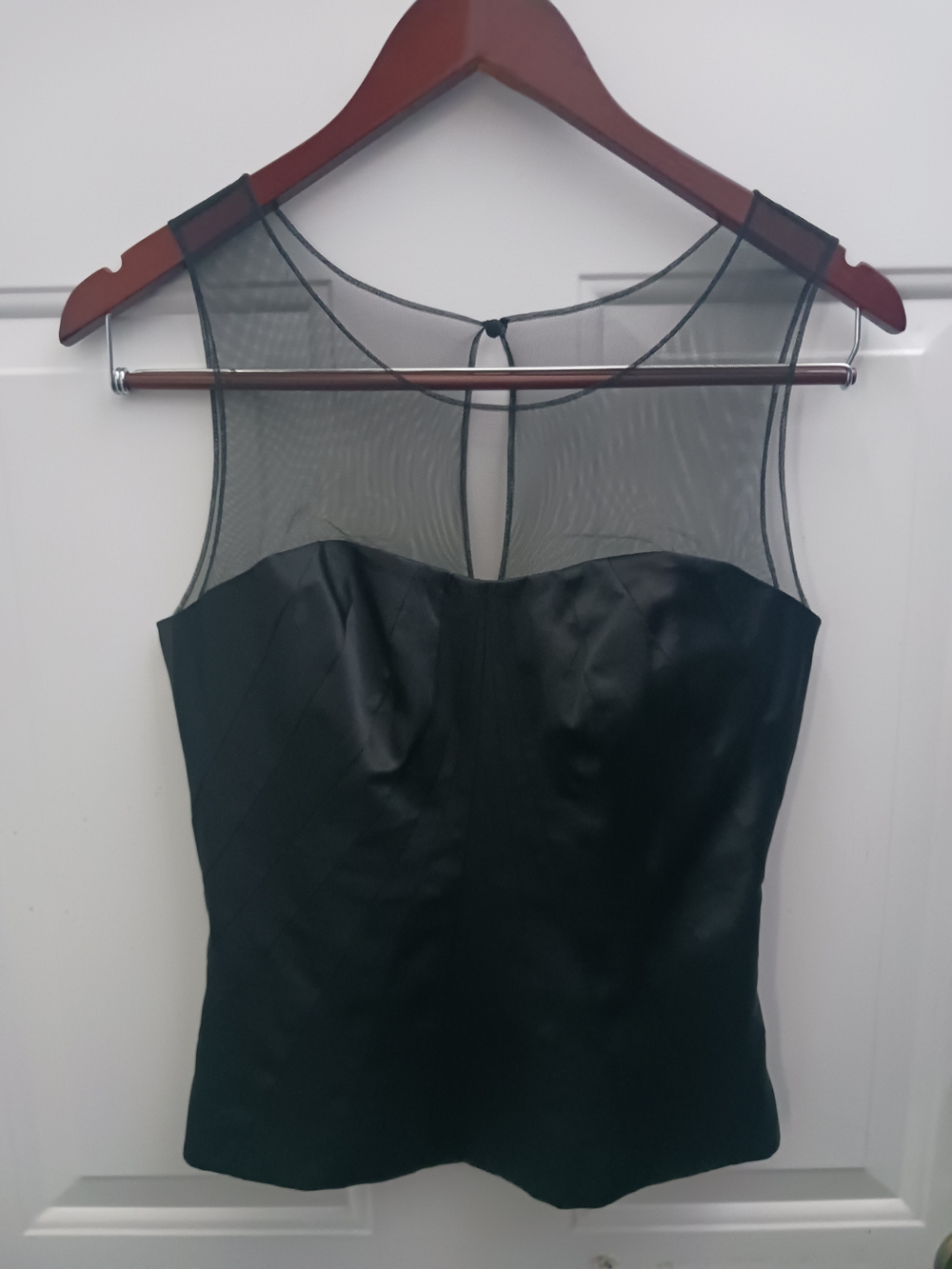 White House Black Market Black Mesh Yoke Strapless-Look Top